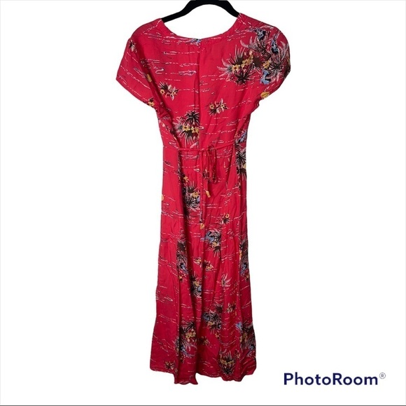 Reformation Coral Hawaiian Print Denise Button Down Floral Midi Dress Size XS - Picture 10 of 12
